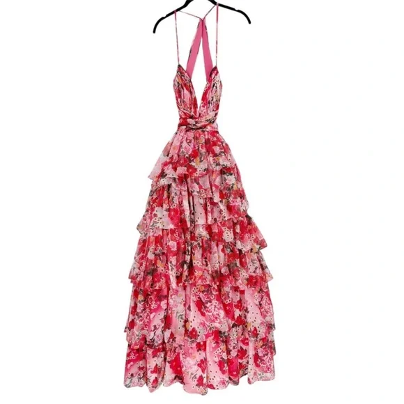 MAC DUGGAL Dress Size 8 Evening Gown Pink Floral Fit Flare Open Back NEW - Picture 4 of 9